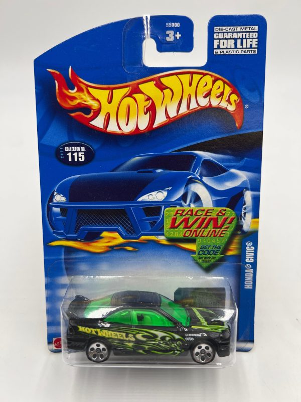 2001 Hot Wheels #115 Honda Civic Black 77B on Sale