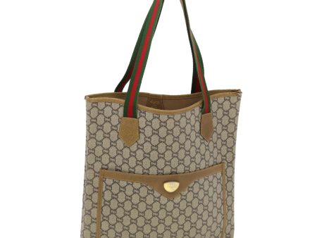 GUCCI GG Plus Canvas Web Sherry Line Tote Bag Beige Red Green fm2209 Online now