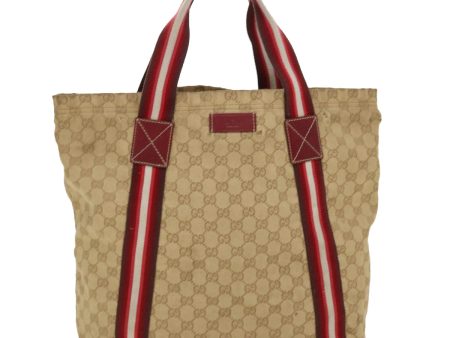 GUCCI GG Canvas Sherry Line Tote Bag Beige Red white 189669 39608 Sale