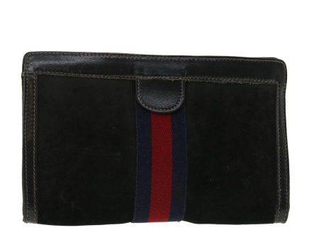 GUCCI Sherry Line Clutch Bag Suede Leather Black Red Navy 39781 Discount