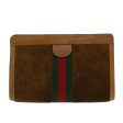 GUCCI Web Sherry Line Clutch Bag Suede Brown Green Red 37.014.2126 yk6703 Fashion