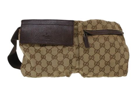 GUCCI GG Canvas Waist Bag Beige Dark Brown 44156 Hot on Sale