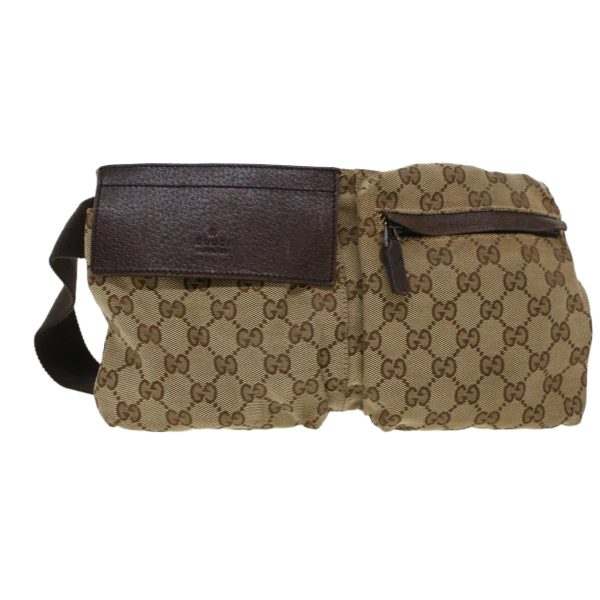 GUCCI GG Canvas Waist Bag Beige Dark Brown 44156 Hot on Sale