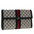 GUCCI GG Canvas Sherry Line Clutch Bag Gray Navy Red 89.01.007 40956 on Sale