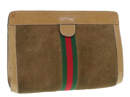 GUCCI Web Sherry Line Clutch Bag Suede Brown Red Green 67 014 2126 ep2886 Sale