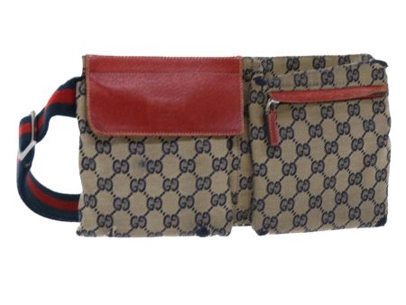 GUCCI GG Canvas Sherry Line Waist bag Leather Beige Red Navy 28566 52752 Online Sale