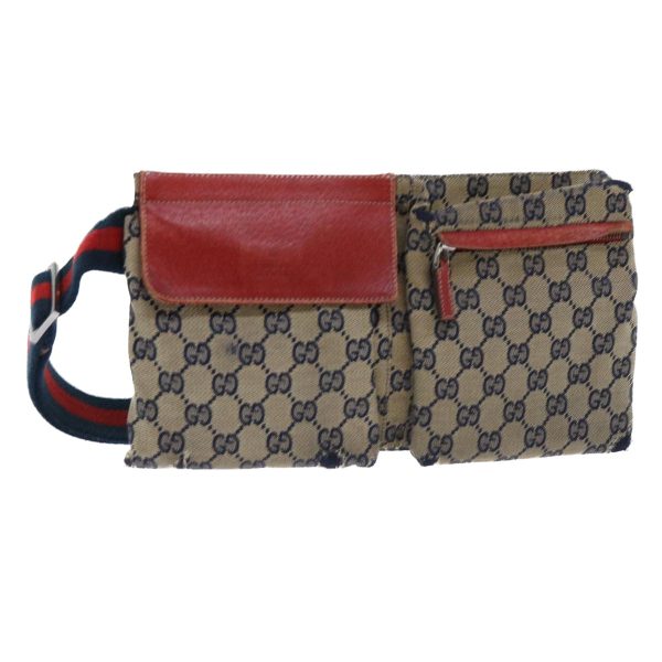 GUCCI GG Canvas Sherry Line Waist bag Leather Beige Red Navy 28566 52752 Online Sale