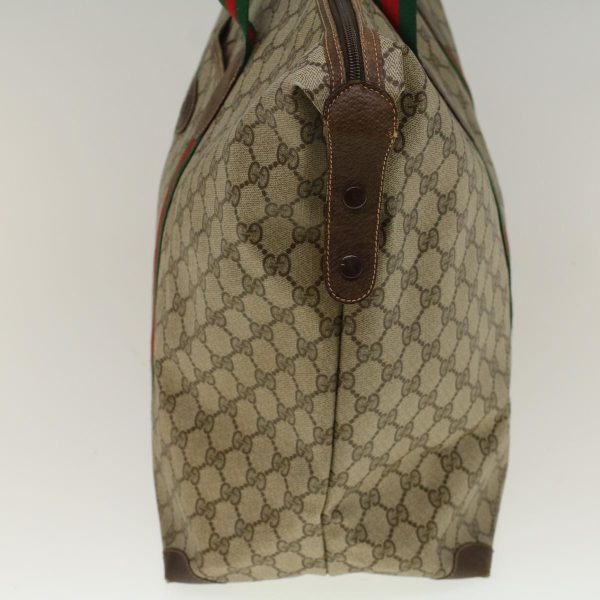 GUCCI GG Canvas Web Sherry Line Boston Bag PVC Leather Beige Green th4115 For Discount