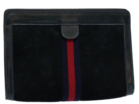 GUCCI Sherry Line Clutch Bag Suede Black Red Navy 37 014 2126 bs9200 Online now