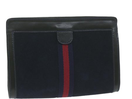 GUCCI Sherry Line Clutch Bag Suede Navy Red yk10549 Supply