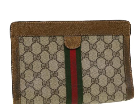 GUCCI GG Canvas Web Sherry Line Clutch Bag Beige Red Green 84.01.001 42878 For Discount