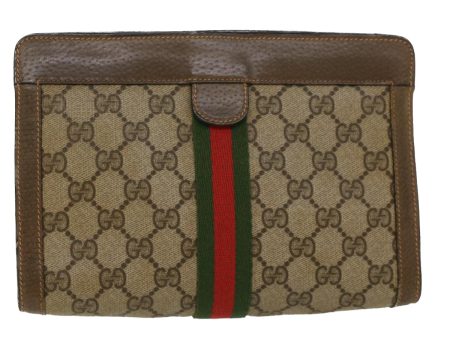 GUCCI GG Canvas Web Sherry Line Clutch Bag Beige Red 89•01•001 ep1055 Cheap