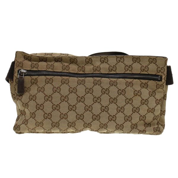 GUCCI GG Canvas Waist Bag Beige Dark Brown 44156 Hot on Sale