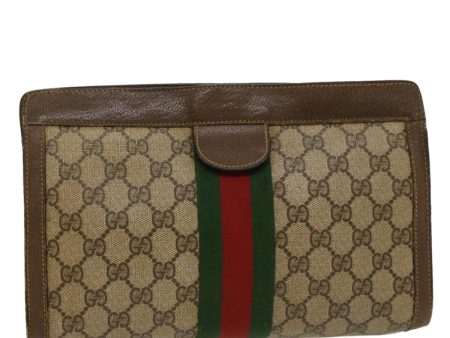 GUCCI GG Canvas Web Sherry Line Clutch Bag Beige Red 89•01•002 bs6599 Discount