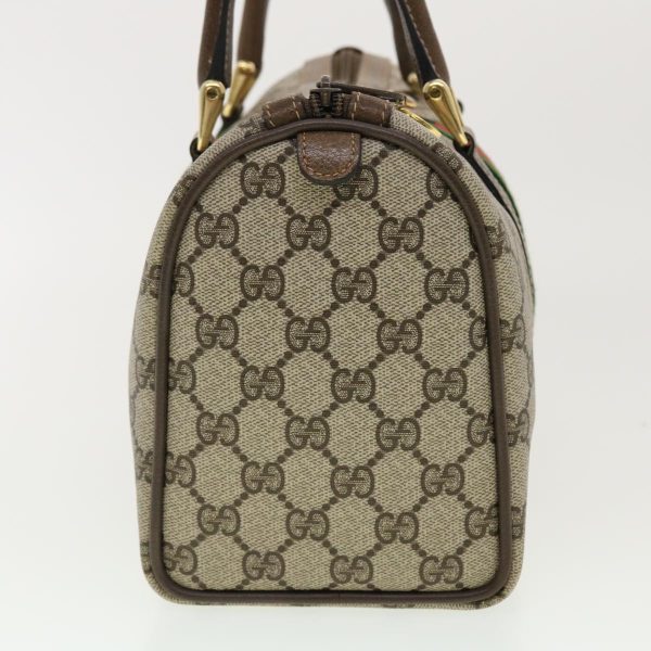 GUCCI GG Canvas Web Sherry Line Boston Bag PVC Leather Beige Green yk6589B Online now