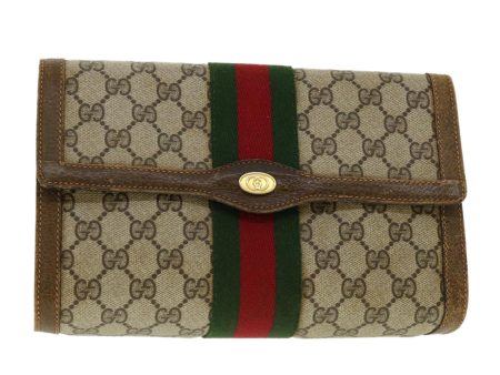 GUCCI Web Sherry Line GG Canvas Clutch Bag PVC Leather Beige Green 39956 Online now