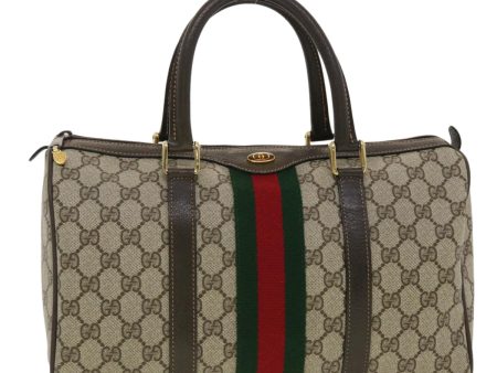 GUCCI GG Canvas Web Sherry Line Boston Bag PVC Leather Beige Green yk6588B Supply