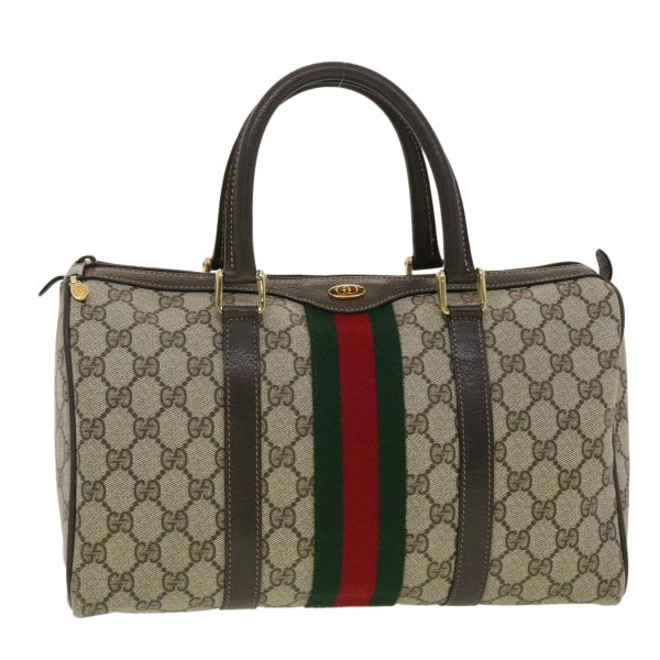 GUCCI GG Canvas Web Sherry Line Boston Bag PVC Leather Beige Green yk6588B Supply