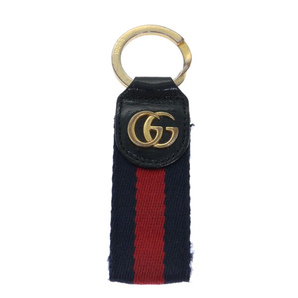 GUCCI Sherry Line Key Ring Canvas Red Navy yk8505 Supply