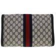 GUCCI GG Canvas Sherry Line Clutch Bag Gray Navy Red 89.01.007 40956 on Sale