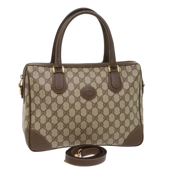 GUCCI GG Canvas Boston Bag PVC Leather 2way Beige kk179 Online Sale