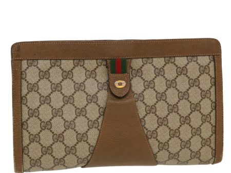 GUCCI Web Sherry Line GG Canvas Clutch Bag PVC Leather Beige Green 39957 Fashion