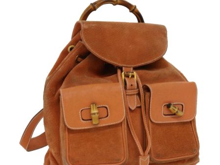 GUCCI Bamboo Backpack Suede Leather Orange th3041 Online