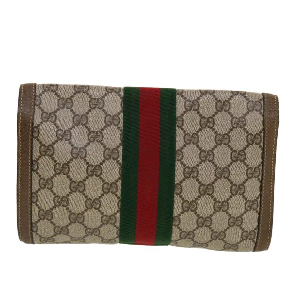 GUCCI GG Canvas Web Sherry Line Clutch Bag Beige Red Green 43902 on Sale