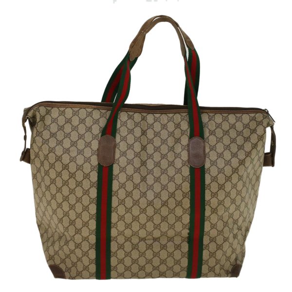 GUCCI GG Canvas Web Sherry Line Boston Bag PVC Leather Beige Green th4115 For Discount