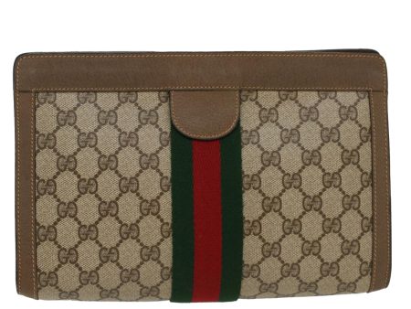 GUCCI GG Canvas Web Sherry Line Clutch Bag Beige Red 89•01•002 ep1079 Hot on Sale