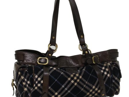 BURBERRY Nova Check Blue Label Shoulder Bag Cotton Leather NavyNew ep1602 Supply