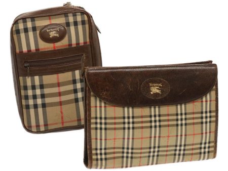 BURBERRY Nova Check Clutch Bag Canvas 2Set Beige BrownNew 68349 Cheap