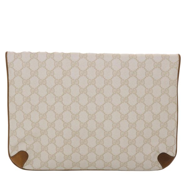 GUCCI GG Canvas Clutch Bag PVC Leather White Brown yk7923 Online now