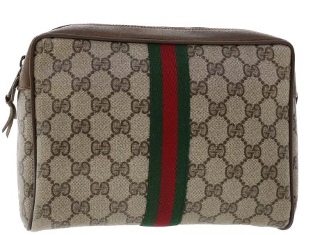 GUCCI GG Canvas Web Sherry Line Clutch Bag Beige Red 89•01•012 46162 For Sale