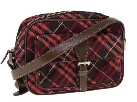 BURBERRY Nova Check Blue Label Shoulder Bag Nylon Red BrownNew yk10261 on Sale