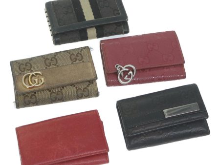 GUCCI GG Canvas Key Case Leather 5Set Beige Black pink bs11213 on Sale