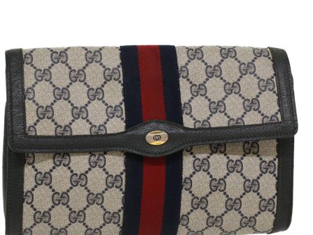 GUCCI GG Canvas Sherry Line Clutch Bag Gray Red Navy 89.01.006 yk7558B Hot on Sale