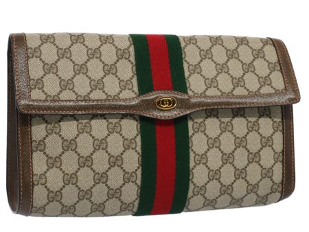 GUCCI GG Canvas Web Sherry Line Clutch Bag Beige Red 89.01.007 yk8389B Cheap