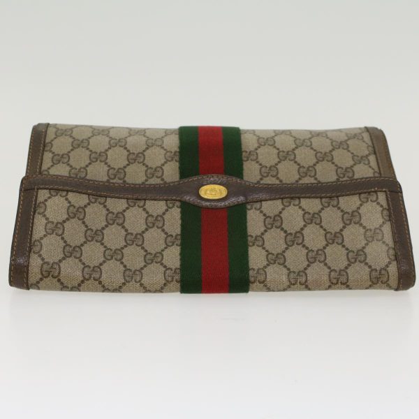 GUCCI GG Canvas Web Sherry Line Clutch Bag Beige Red 89•01•007 47106 Cheap