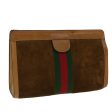 GUCCI Web Sherry Line Clutch Bag Suede Brown Green Red 37.014.2126 yk6703 Fashion