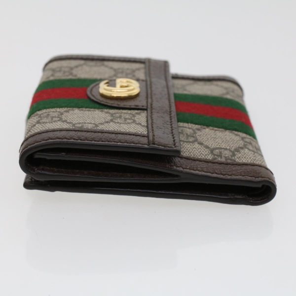 GUCCI GG Canvas Web Sherry Line Trifold Wallet PVC Leather Beige Red 42974 For Discount