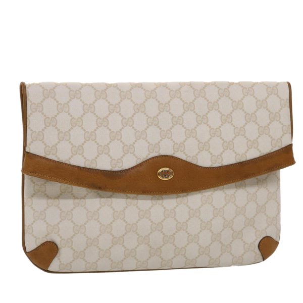 GUCCI GG Canvas Clutch Bag PVC Leather White Brown yk7923 Online now