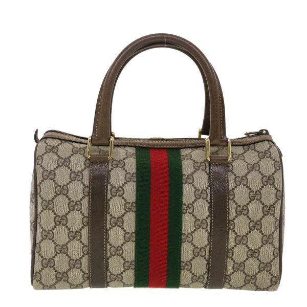 GUCCI GG Canvas Web Sherry Line Boston Bag PVC Leather Beige Green yk6589B Online now