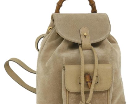 GUCCI Bamboo Backpack Suede Beige th4299 Fashion