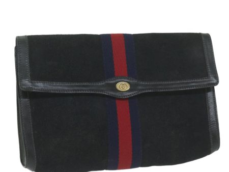 GUCCI Sherry Line Clutch Bag Suede Black Red Navy 37 014 3088 65806 Fashion