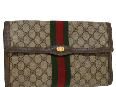 GUCCI GG Canvas Web Sherry Line Clutch Bag Beige Red 89•01•007 47106 Cheap