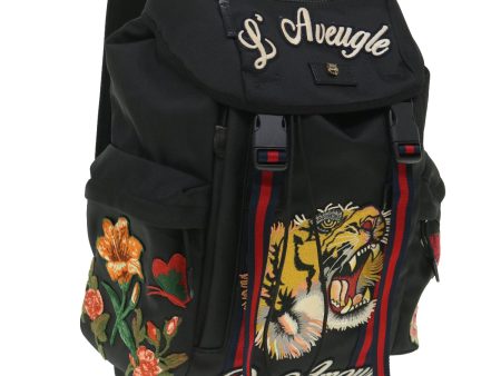 GUCCI Embroidered Tiger Web Sherry Line Backpack Nylon Black 429037 55638A For Sale