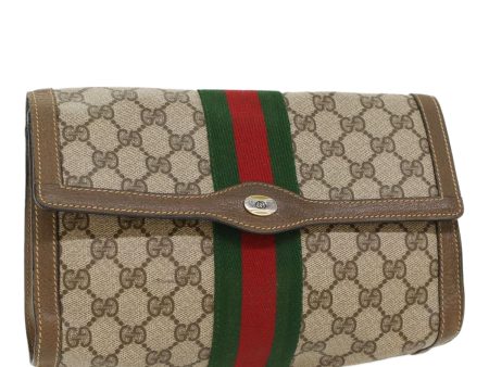 GUCCI GG Canvas Web Sherry Line Clutch Bag Beige Red Green 43902 on Sale