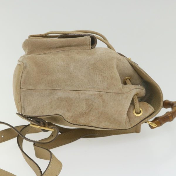 GUCCI Bamboo Backpack Suede Beige th4299 Fashion