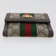 GUCCI GG Canvas Web Sherry Line Trifold Wallet PVC Leather Beige Red 42974 For Discount